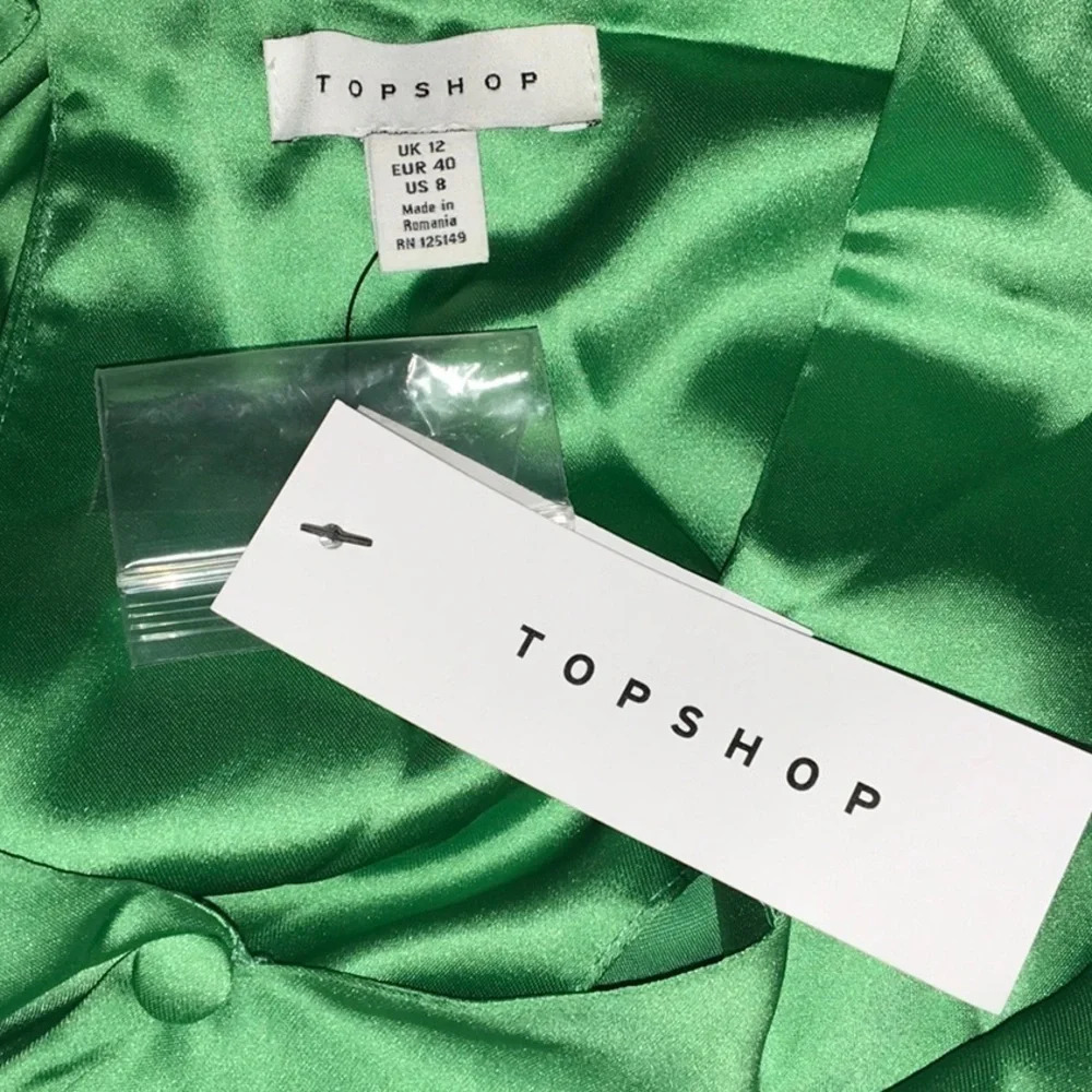TopShop Angel Sleeve Bias Cut Satin Dress Green 8 - Picture 10 of 11